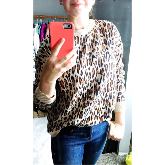 H&M Sweaters - H&M Leopard Print Zipper Back Crewneck Sweater